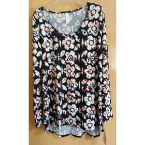 LulaRoe Floral Lynnae Long Sleeve Classic Petal Flowers on Black Multi-color Med